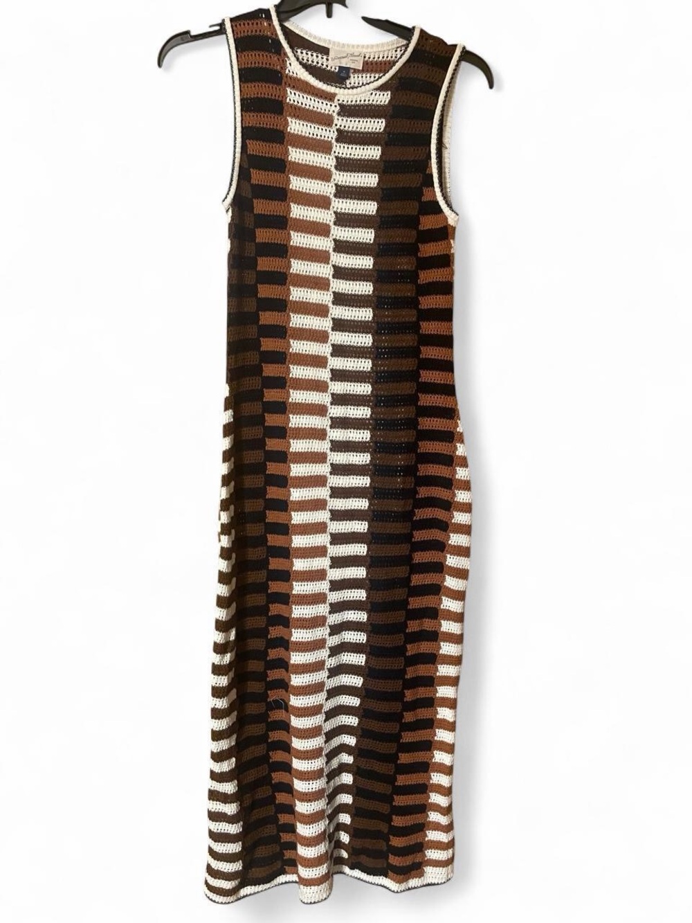 Universal Thread Striped Crochet Maxi Dress in Brown, Black & Cream